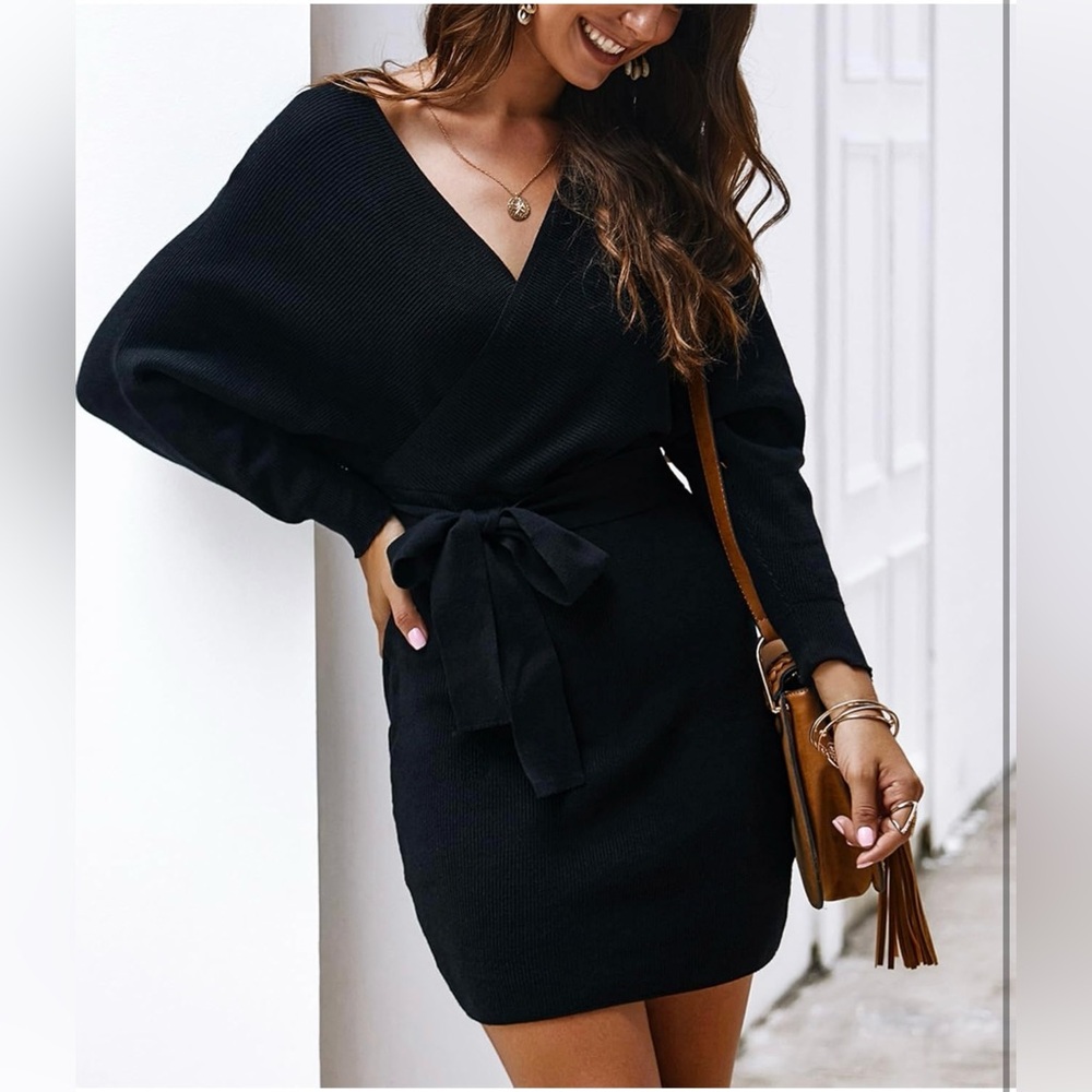 Chic Black Long Sleeve Cocktail Mini Dress
